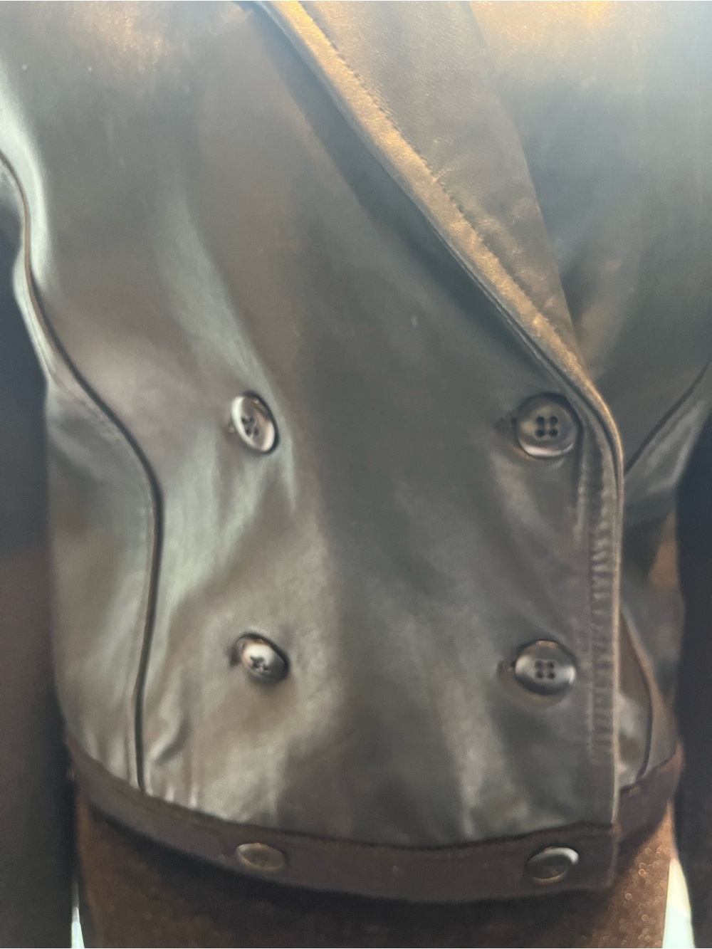 Vintage Anne Klein II Black Leather-Front Double-Breasted Jacket w/ wool sleeves - Picture 4 of 16